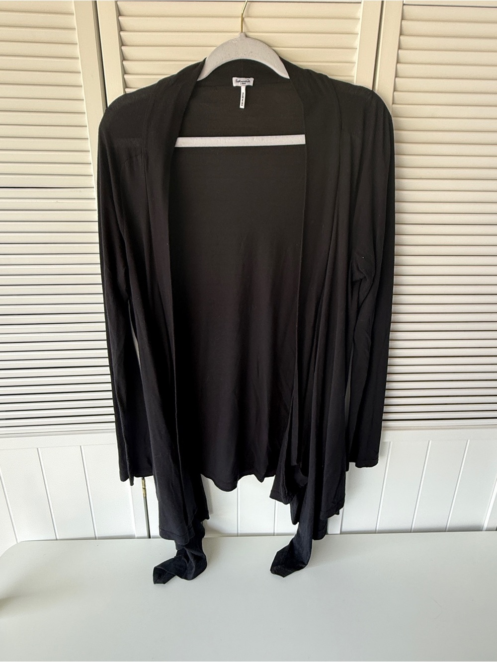 Splendid Black Open-Front Draped Cardigan